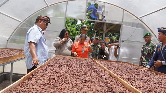 Bupati Jembrana, I Nengah Tamba, bersama Forkopimda serta Kepala Pusat Penelitian Kopi dan Kakao, Dini Astika Sari, saat berkunjung ke Kelompok Tani Merta Abadi, Desa Ekasari.